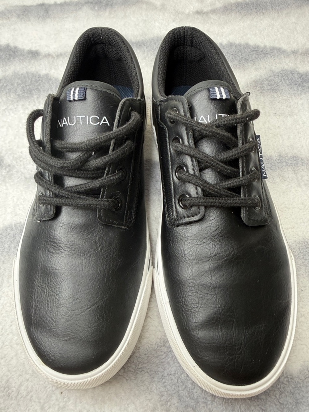 Nautica Men’s Black Leather Boat Shoes with White Sole Trim
